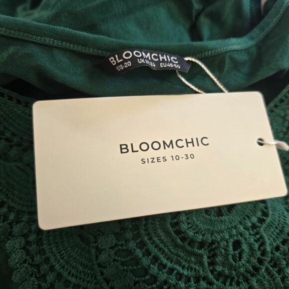 Bloomchic T-Shirt Women's 2X Green Solid Ruffle Short Sleeve Lace V-Neck NWT - Picture 3 of 13